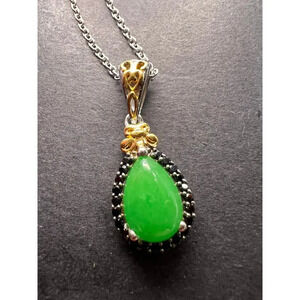 Jade and spinel teardrop sterling silver pendant and chain necklace